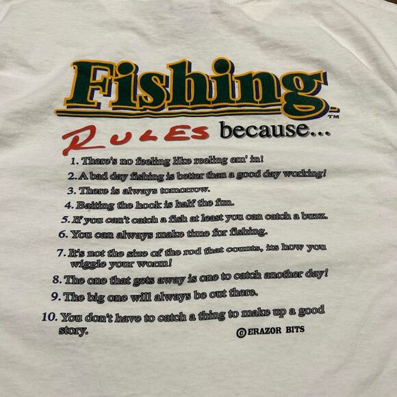 Vintage Fishing Rules‎ Funny Graphic Tee White Size XL Used - Excellent - Picture 2 of 6